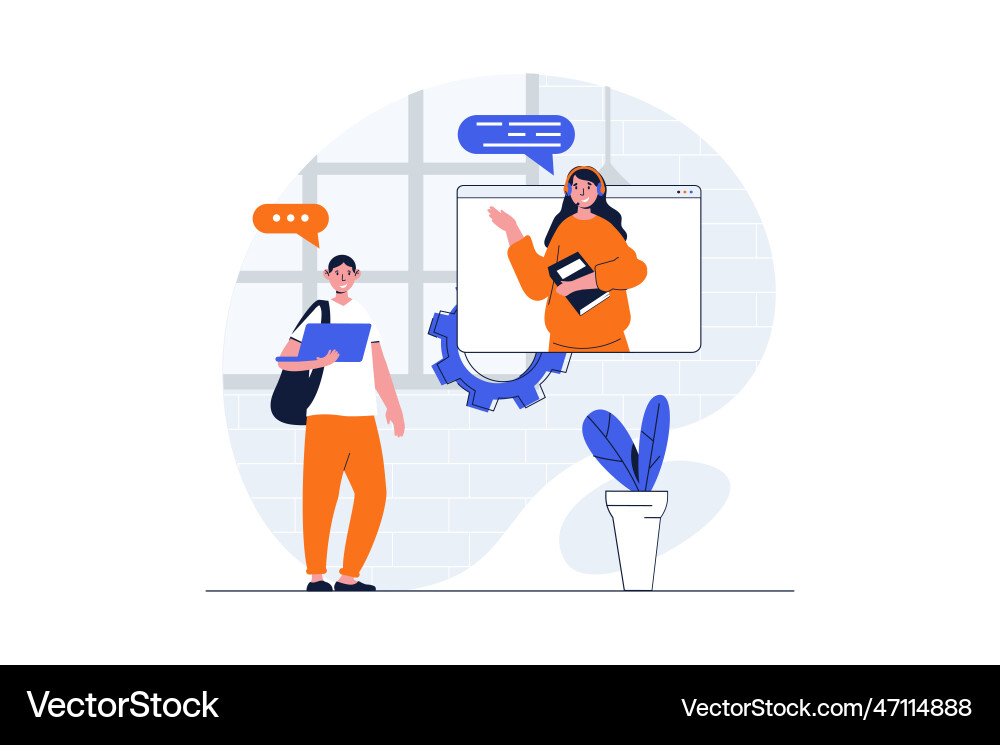Customer support web concept with character scene Customer support web concept with character scene vector image