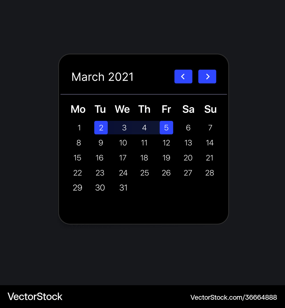 Digital calendar ui widget Digital calendar ui widget vector image