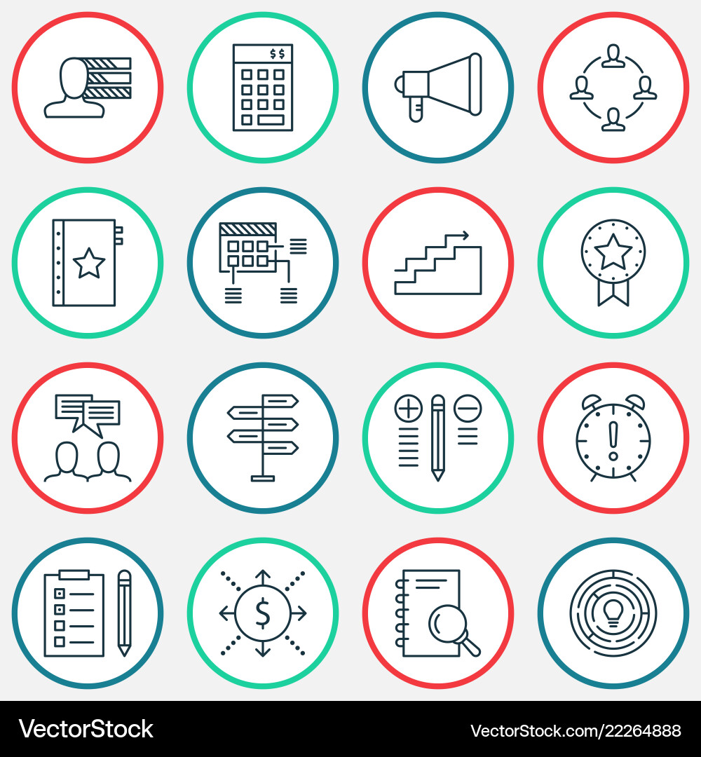 Project icons set with teamwork and meeting goal Vector Image