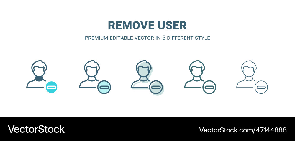 Remove user icon in 5 different style outline Remove user icon in 5 different style outline Vector Image