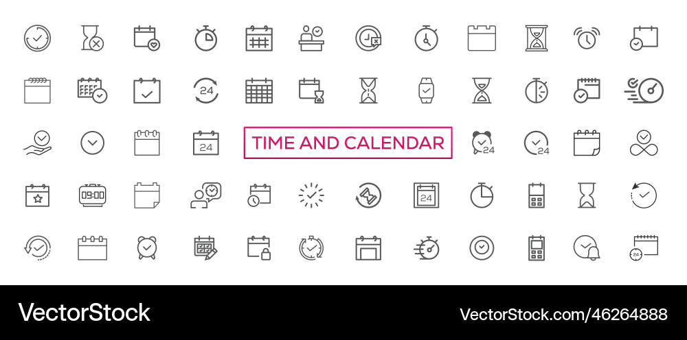 Time and clock calendar timer line icons Time and clock calendar timer line icons vector image
