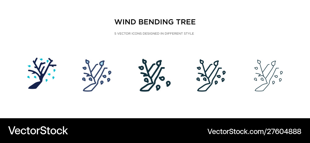 Wind bending tree icon in different style two vector image