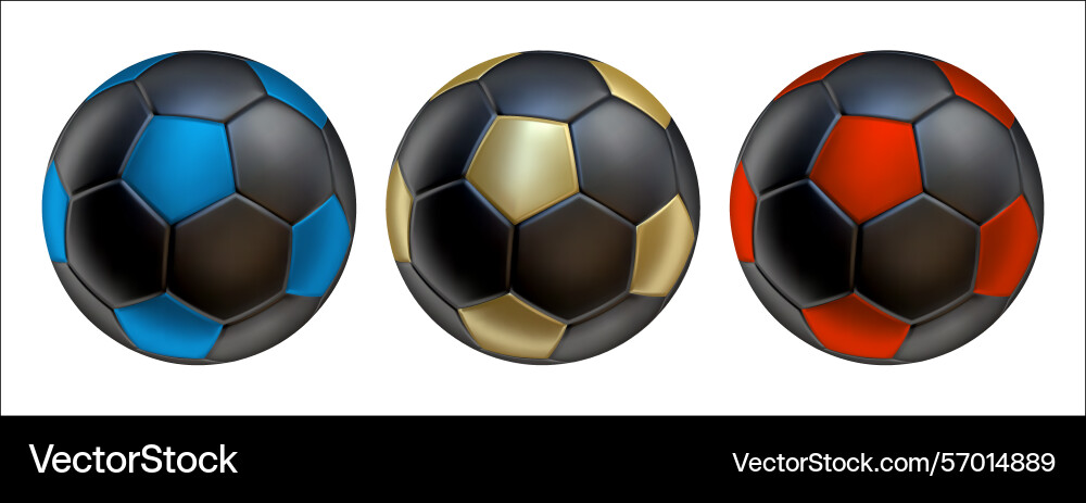 3d soccer balls icons black and red 3d soccer balls icons black and red Vector Image