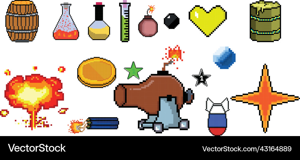 8 bit pixel art game icon set Vector Image