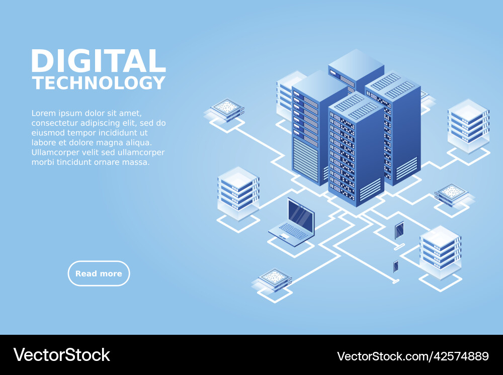 Concept of data network management isometric map Concept of data network management isometric map vector image