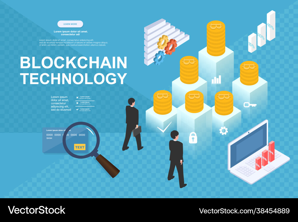 Cryptocurrency and blockchain isometric vector image
