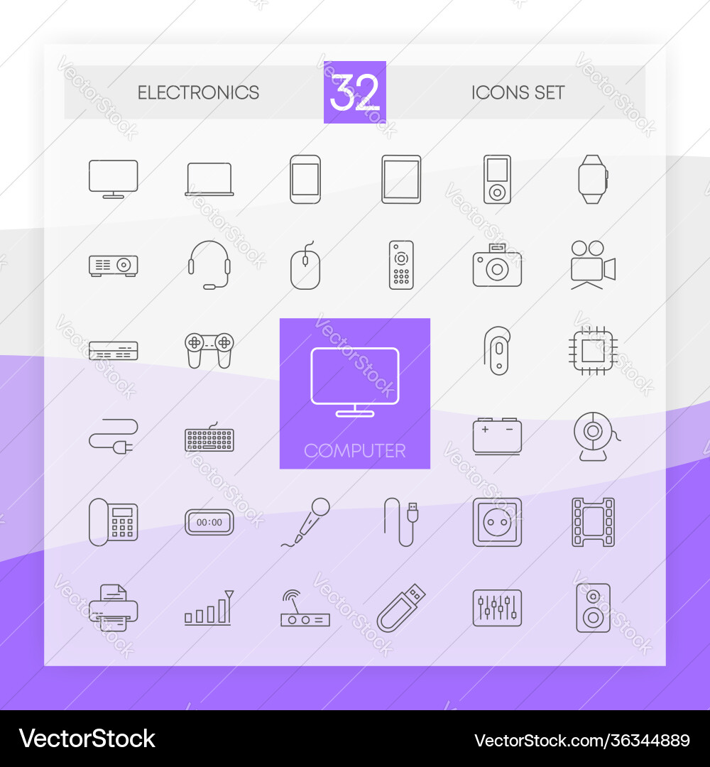 Electronics 32 icons set with flat abstract design Electronics 32 icons set with flat abstract design vector image