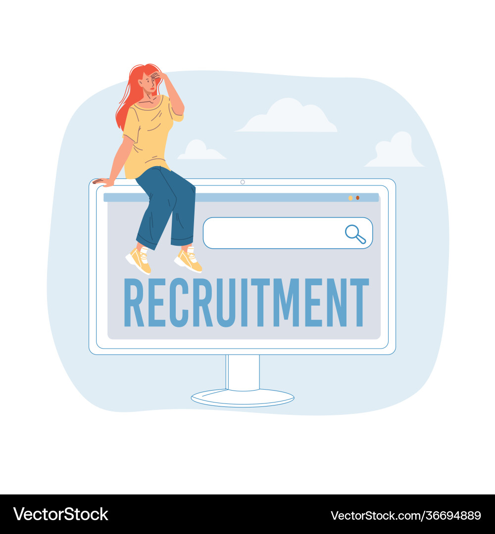 Flat cartoon character sits on monitor look Flat cartoon character sits on monitor look vector image