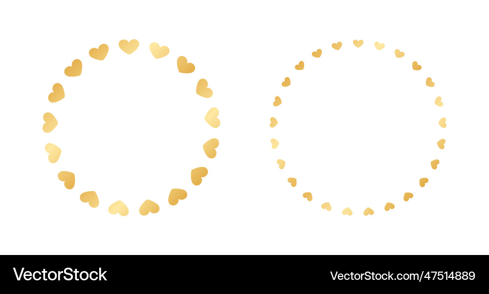 Golden round frame made with heart pattern set Golden round frame made with heart pattern set Vector Image