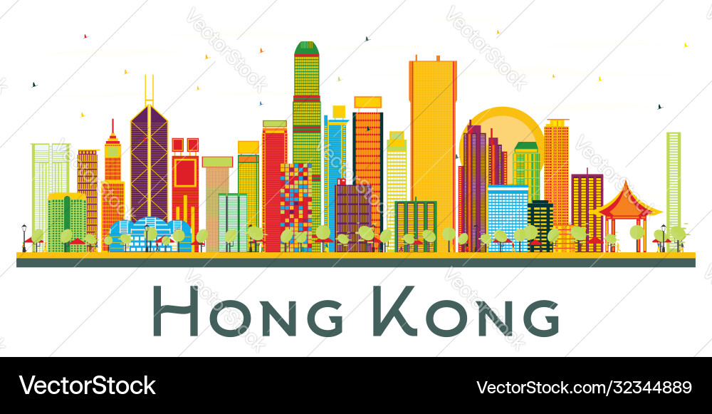 Hong kong china city skyline with color buildings Hong kong china city skyline with color buildings vector image