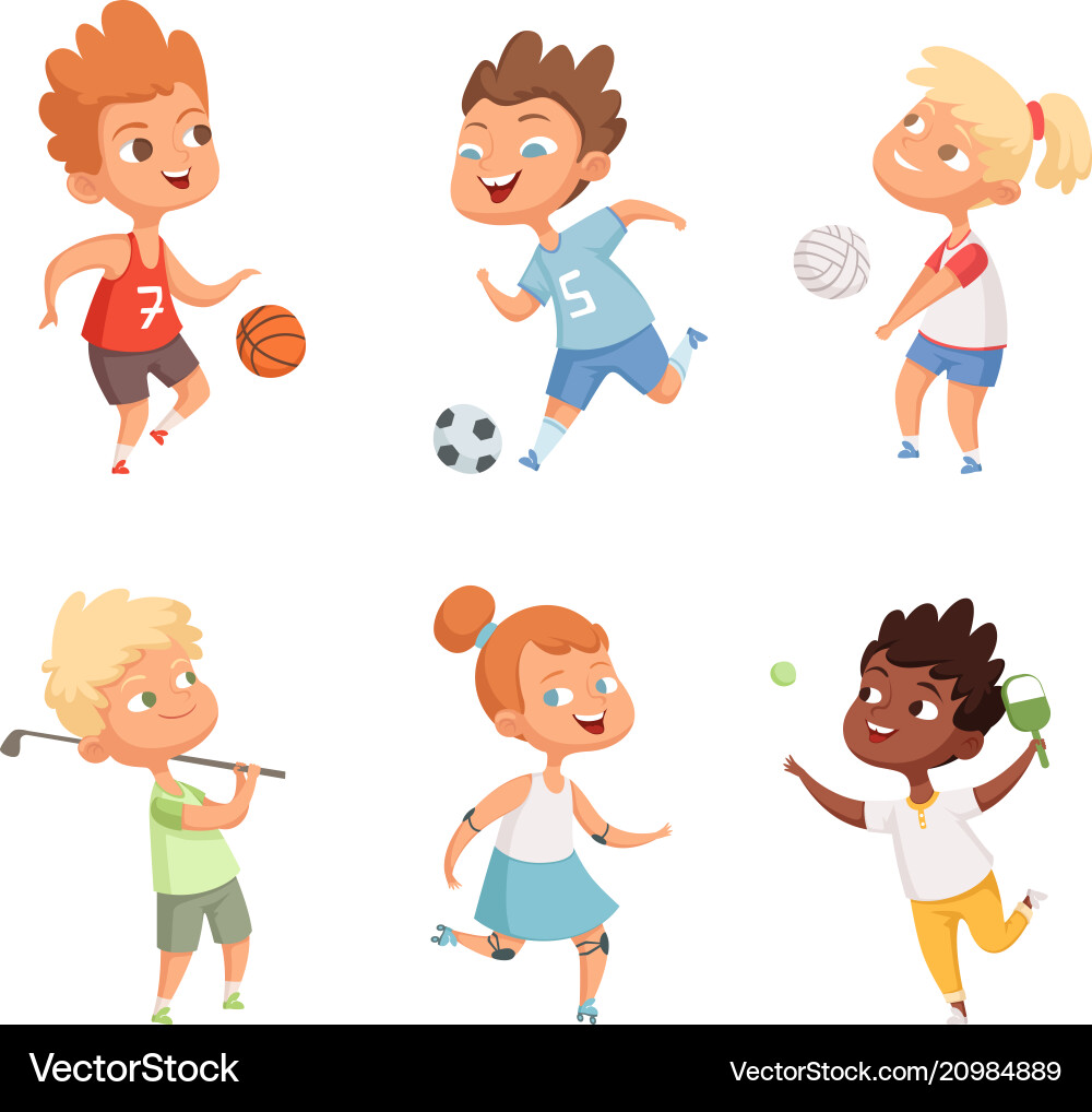 Kids Playing Sports Outdoors Vector Image