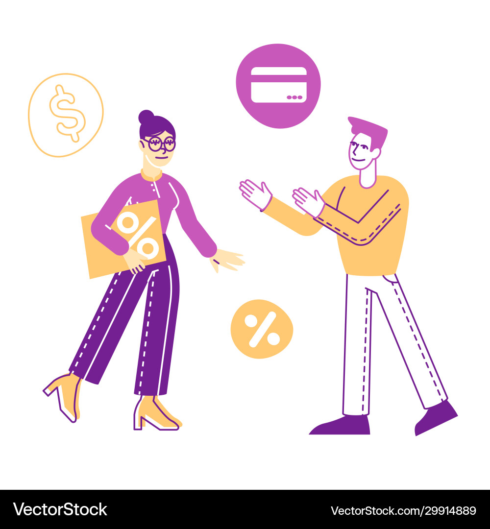 Male character speak with bank employee for taking Male character speak with bank employee for taking vector image