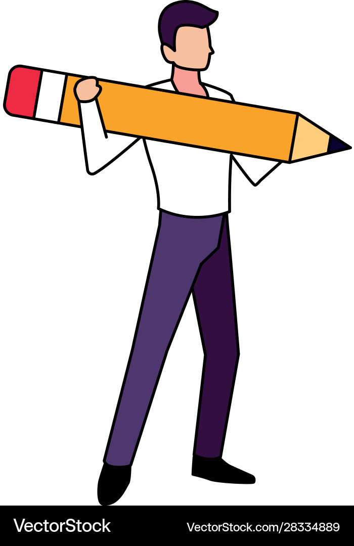 Man with pencil to write on white background Man with pencil to write on white background Vector Image