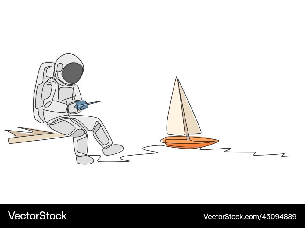 One continuous line drawing of astronaut playing Vector Image