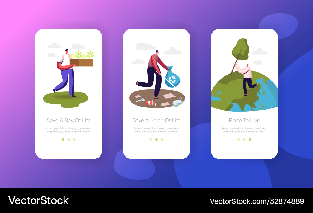 Save planet mobile app page onboard screen Save planet mobile app page onboard screen vector image