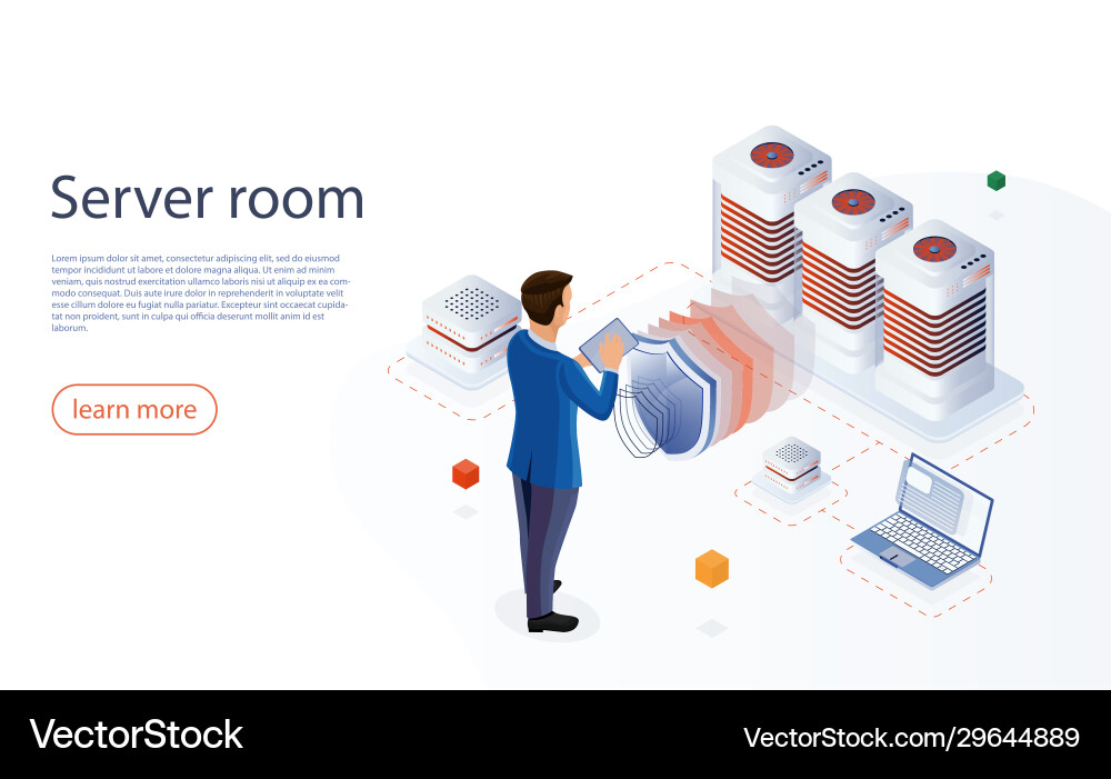 Server room isometric web hosting concept Server room isometric web hosting concept vector image