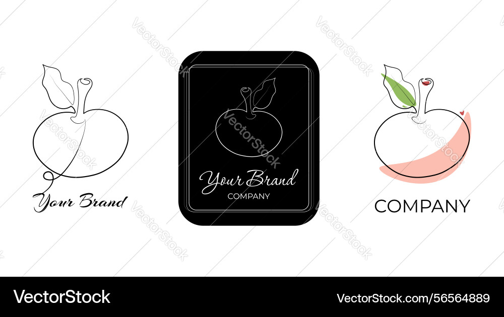 Set of minimalistic continuous line apple Set of minimalistic continuous line apple vector image