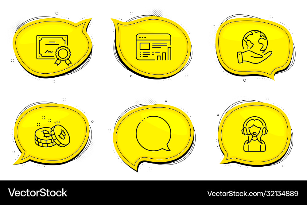 Support bitcoin and web report icons set speech vector image