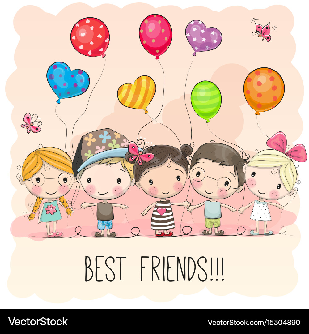 Adorable Cartoon Kinder mit Ballons vektorbild