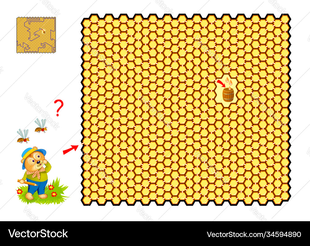 Big labyrinth with honeycombs logic puzzle game Big labyrinth with honeycombs logic puzzle game vector image