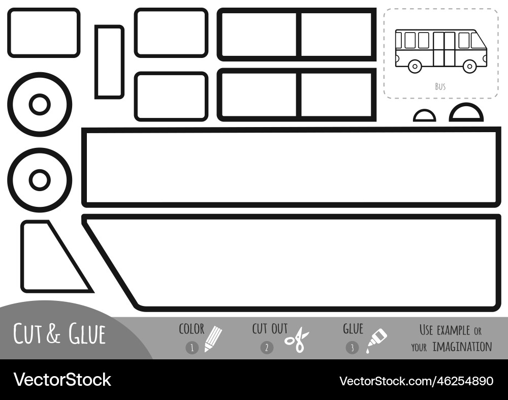Education paper game bus use scissors and glue Education paper game bus use scissors and glue Vector Image
