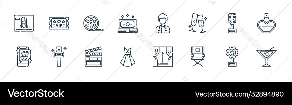 Fame line icons linear set quality vector image