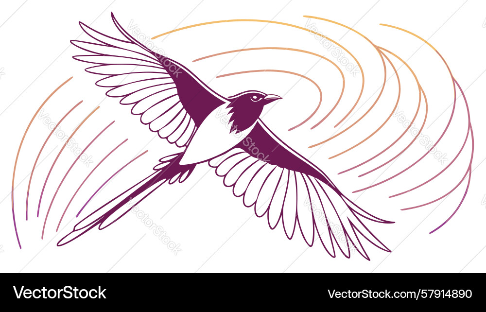 Flying bird with abstract swirls dynamic nature vector image