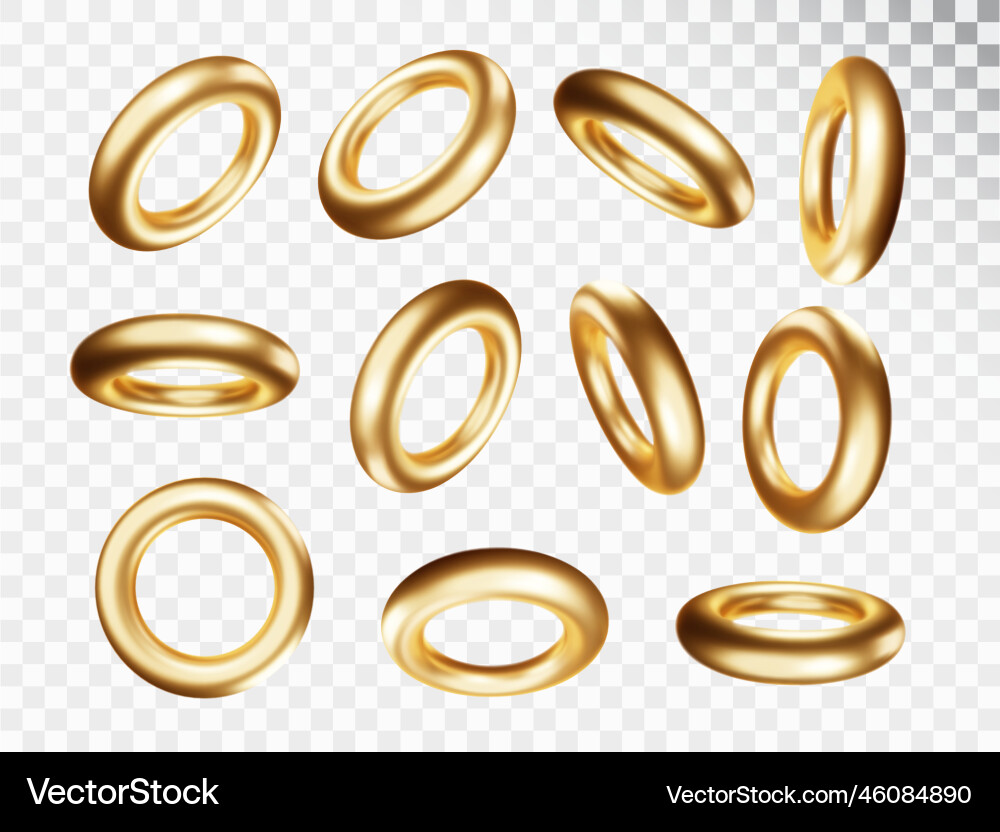 Gold torus in various projections set isolated Gold torus in various projections set isolated Vector Image