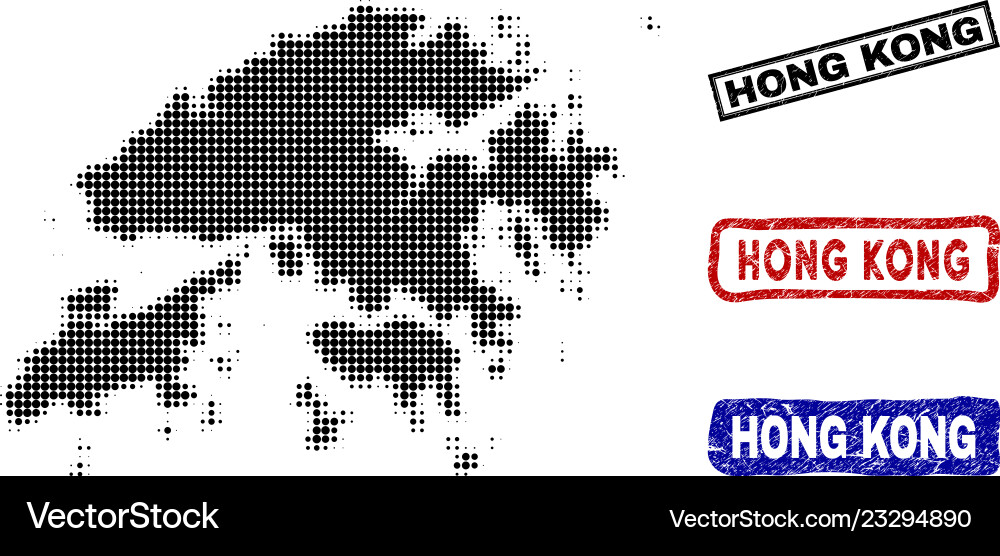 Hong kong map in halftone dot style with grunge Hong kong map in halftone dot style with grunge vector image