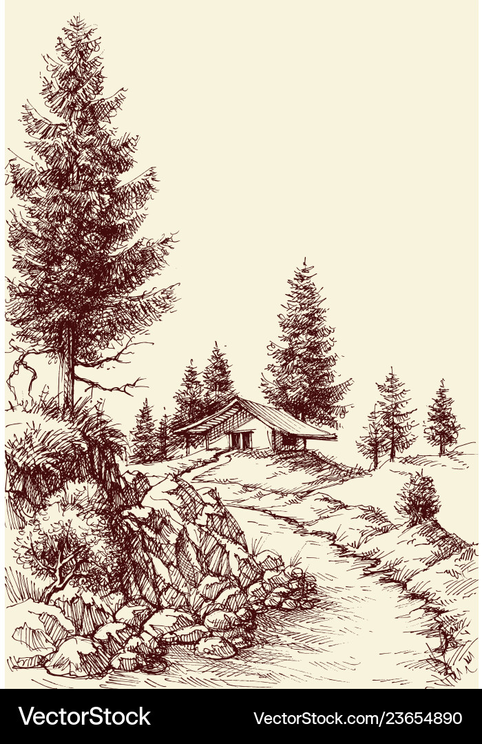 Idyllic landscape hand drawing a footpath Idyllic landscape hand drawing a footpath vector image
