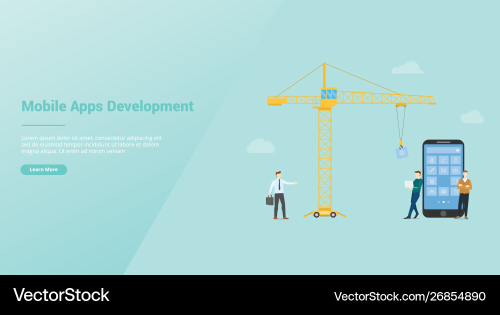 Mobile apps development technology with team Mobile apps development technology with team vector image
