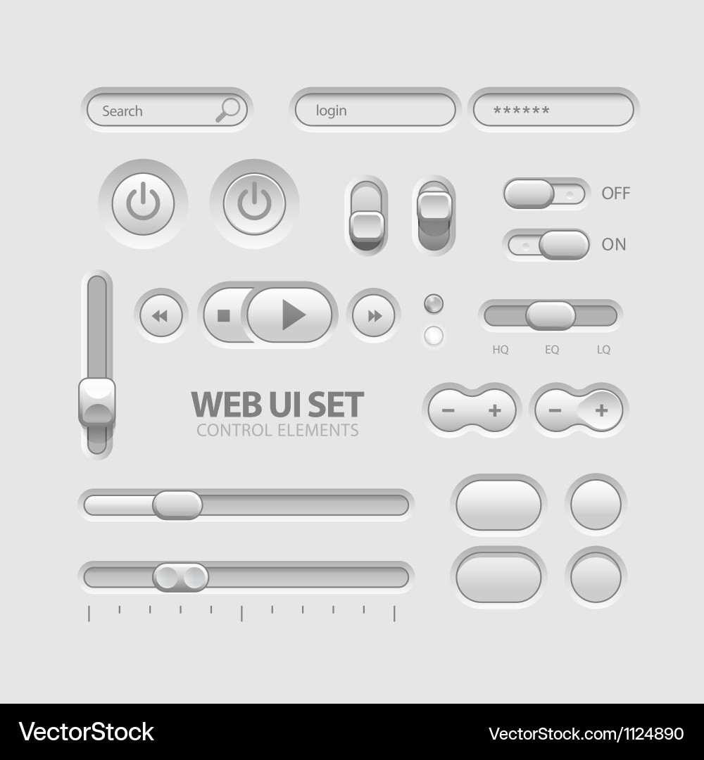 Modern Gray Web UI Buttons & Icons vector image