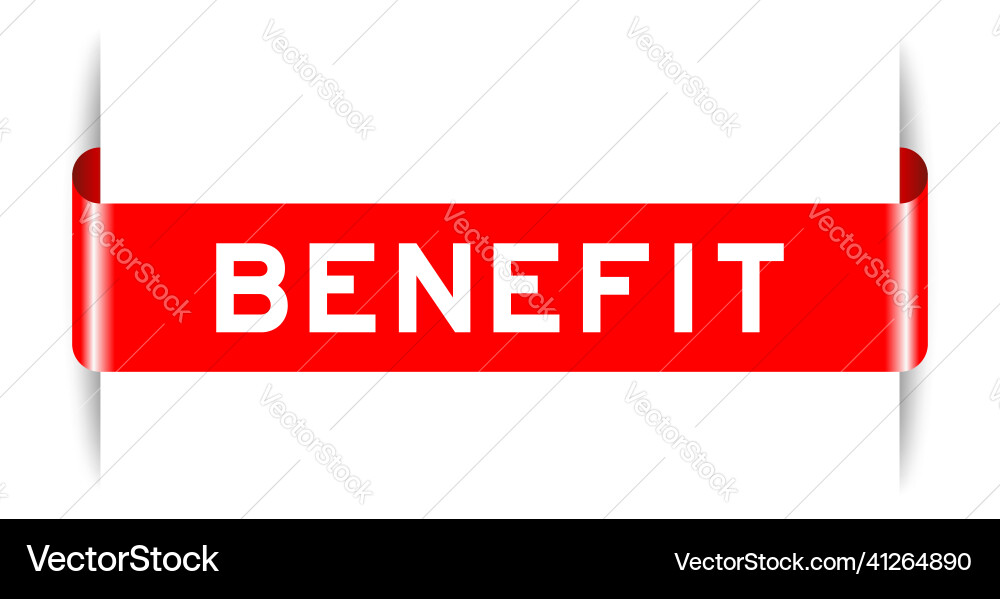 Red color inserted label banner with word benefit Vector Image