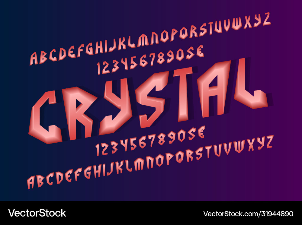 Red crystal letters with numbers and currency Red crystal letters with numbers and currency Vector Image