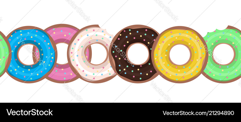 Seamless border with flat donuts in a row element vector image