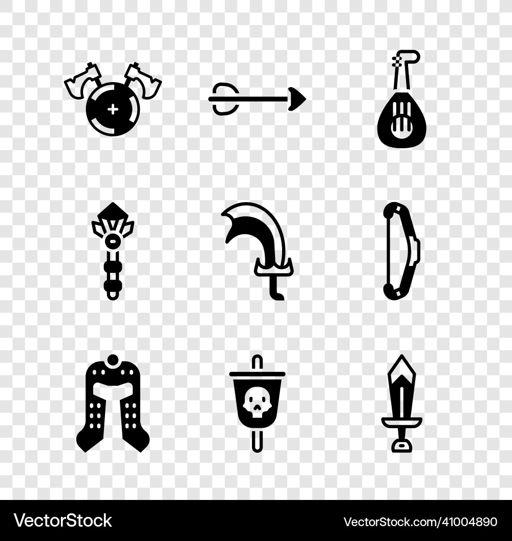 Set medieval shield with axe arrow lute helmet Set medieval shield with axe arrow lute helmet vector image