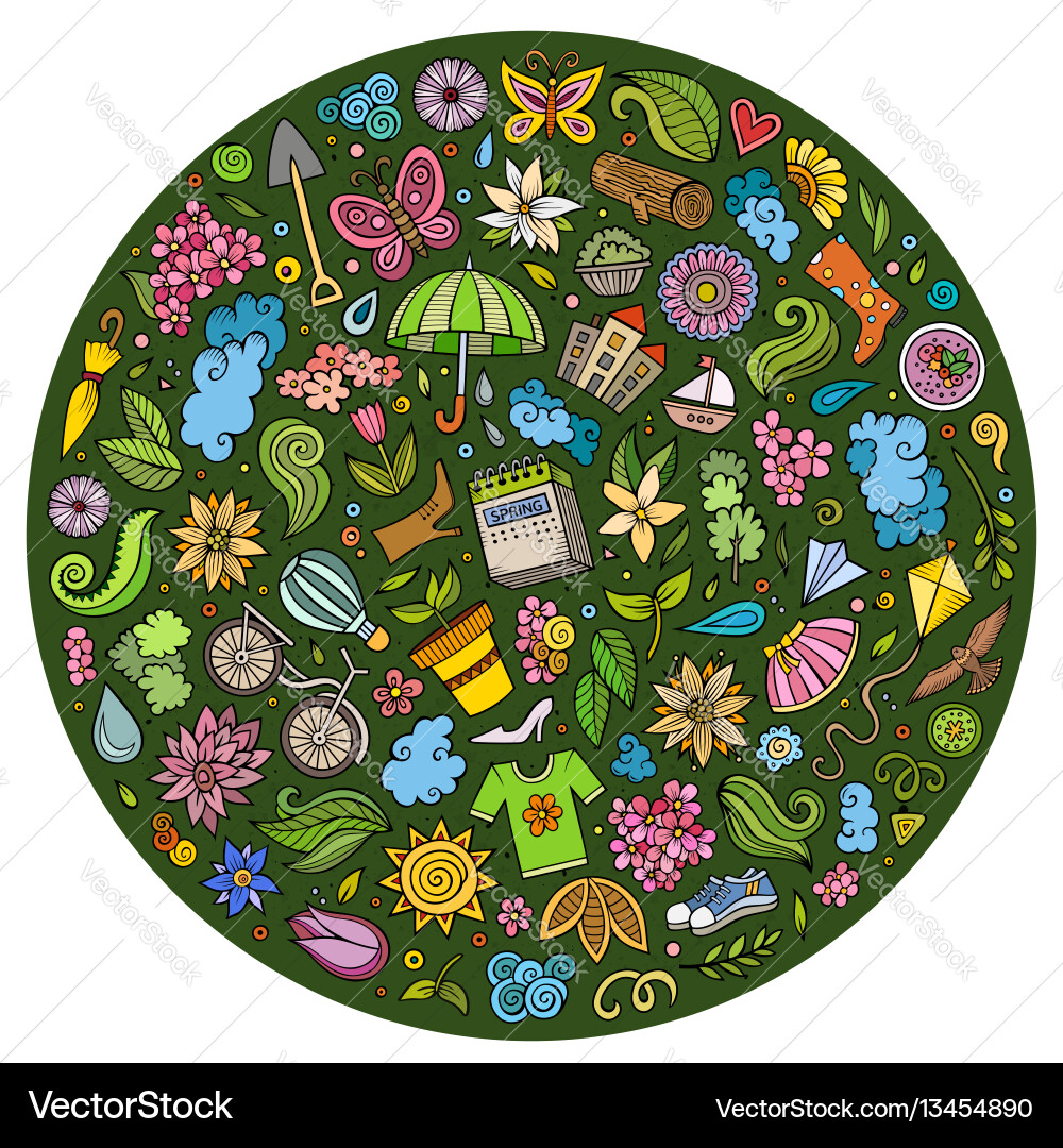 Set of spring cartoon doodle objects Set of spring cartoon doodle objects vector image
