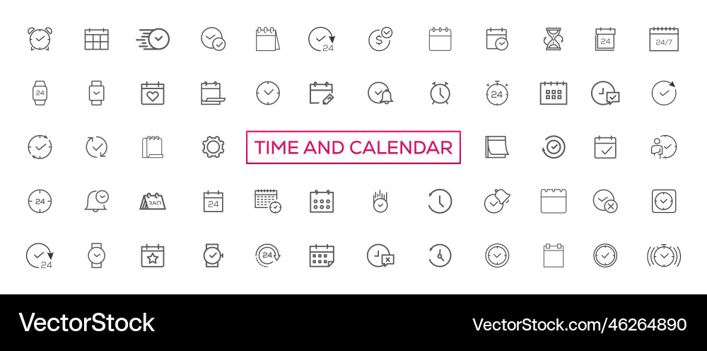 Time and clock calendar timer line icons Time and clock calendar timer line icons vector image