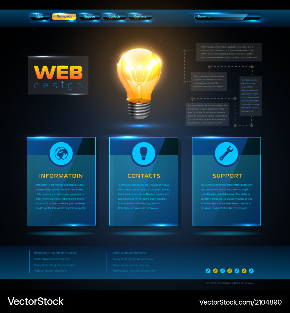 Website template design technology background vector image