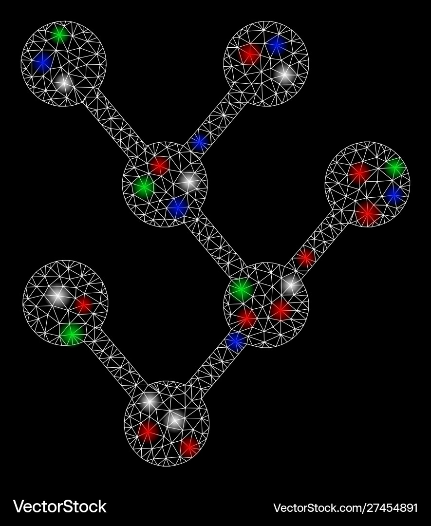 Bright mesh carcass binary tree with flash spots Bright mesh carcass binary tree with flash spots vector image