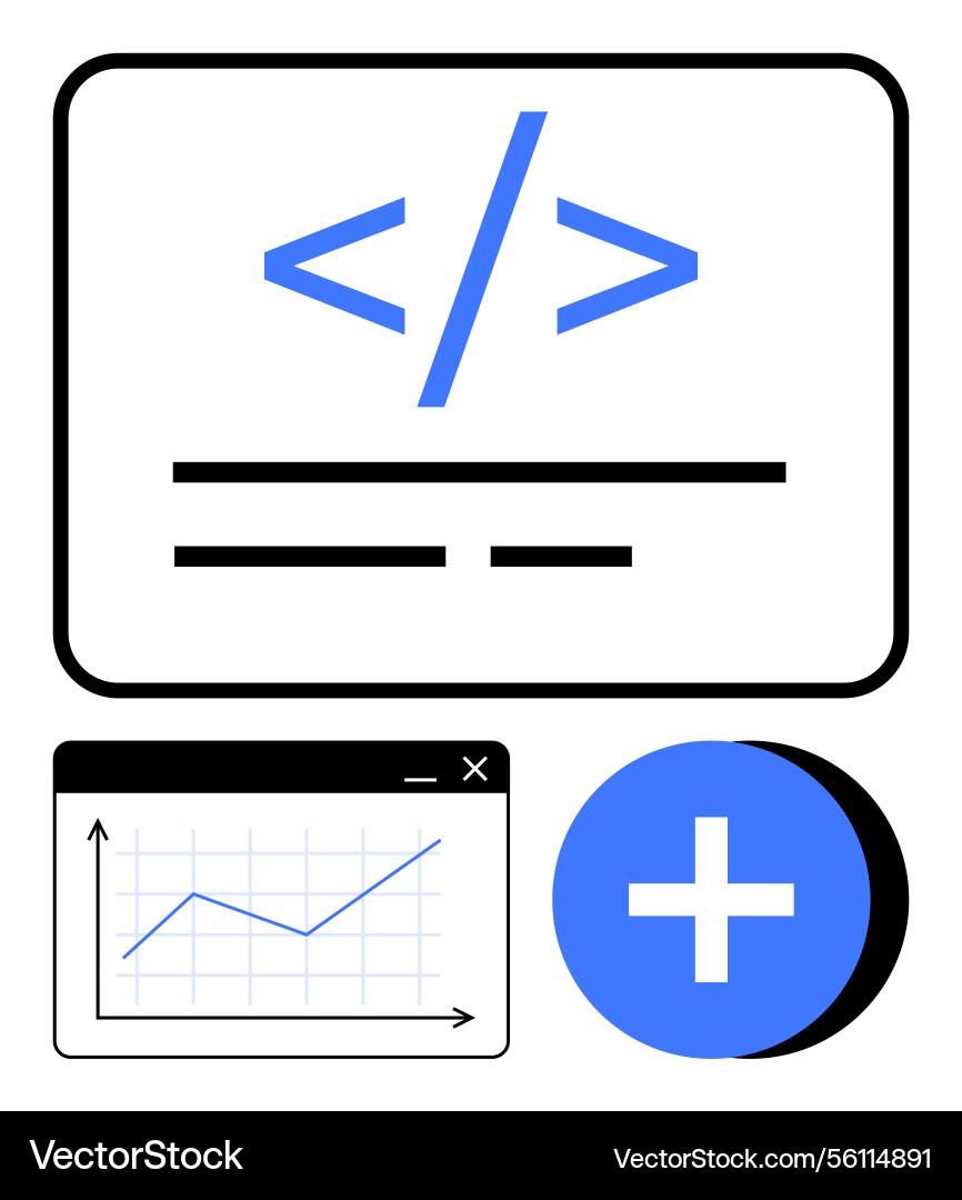 Coding-Schnittstelle mit Wachstumsdiagramm und Add-Taste Coding-Schnittstelle mit Wachstumsdiagramm und Add-Taste vektorbild