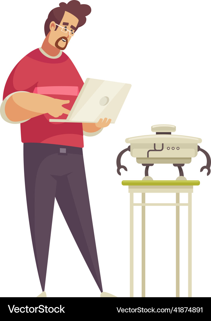 Man programming drone composition Man programming drone composition vector image