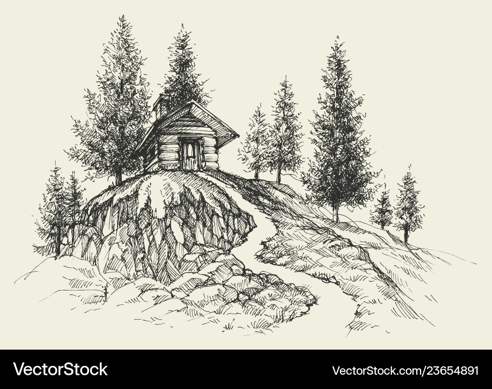Relaxing place hand drawing a retreat in nature Relaxing place hand drawing a retreat in nature vector image