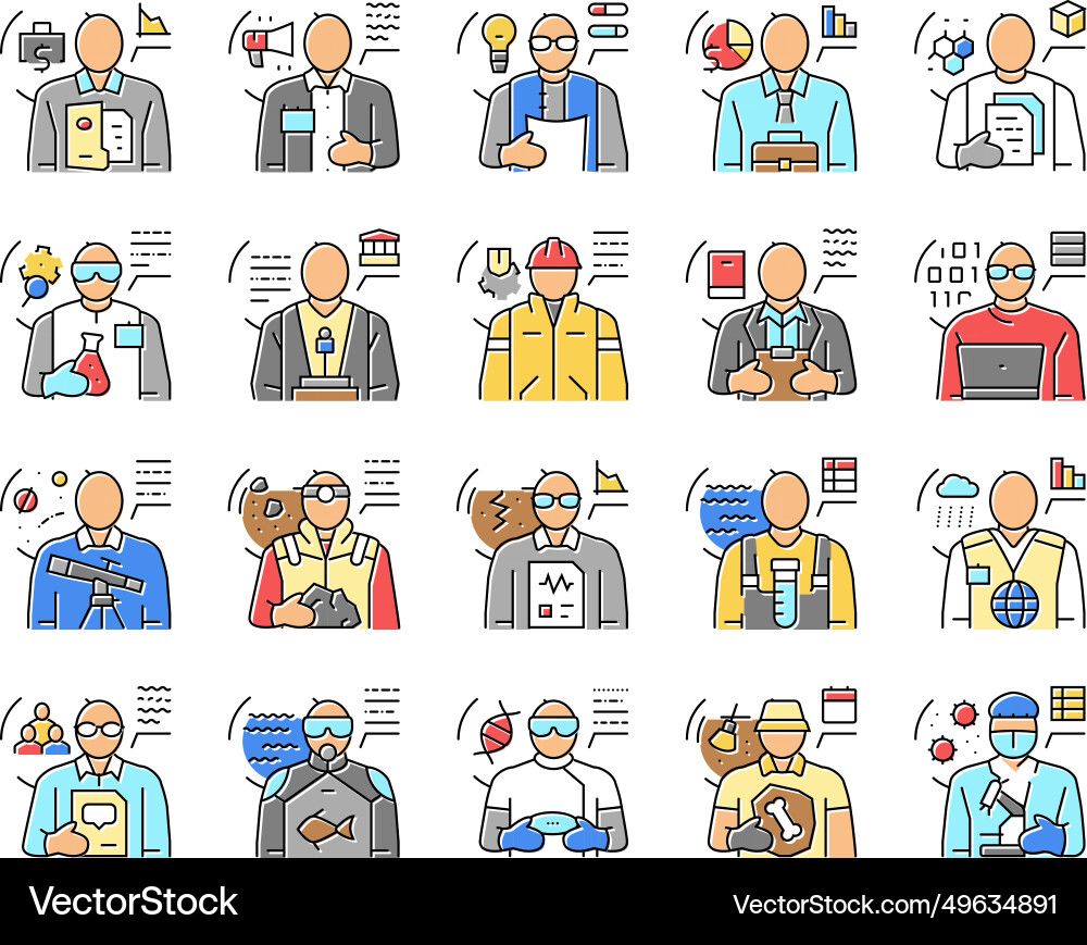 Scientist laboratory lab science icons set Scientist laboratory lab science icons set Vector Image