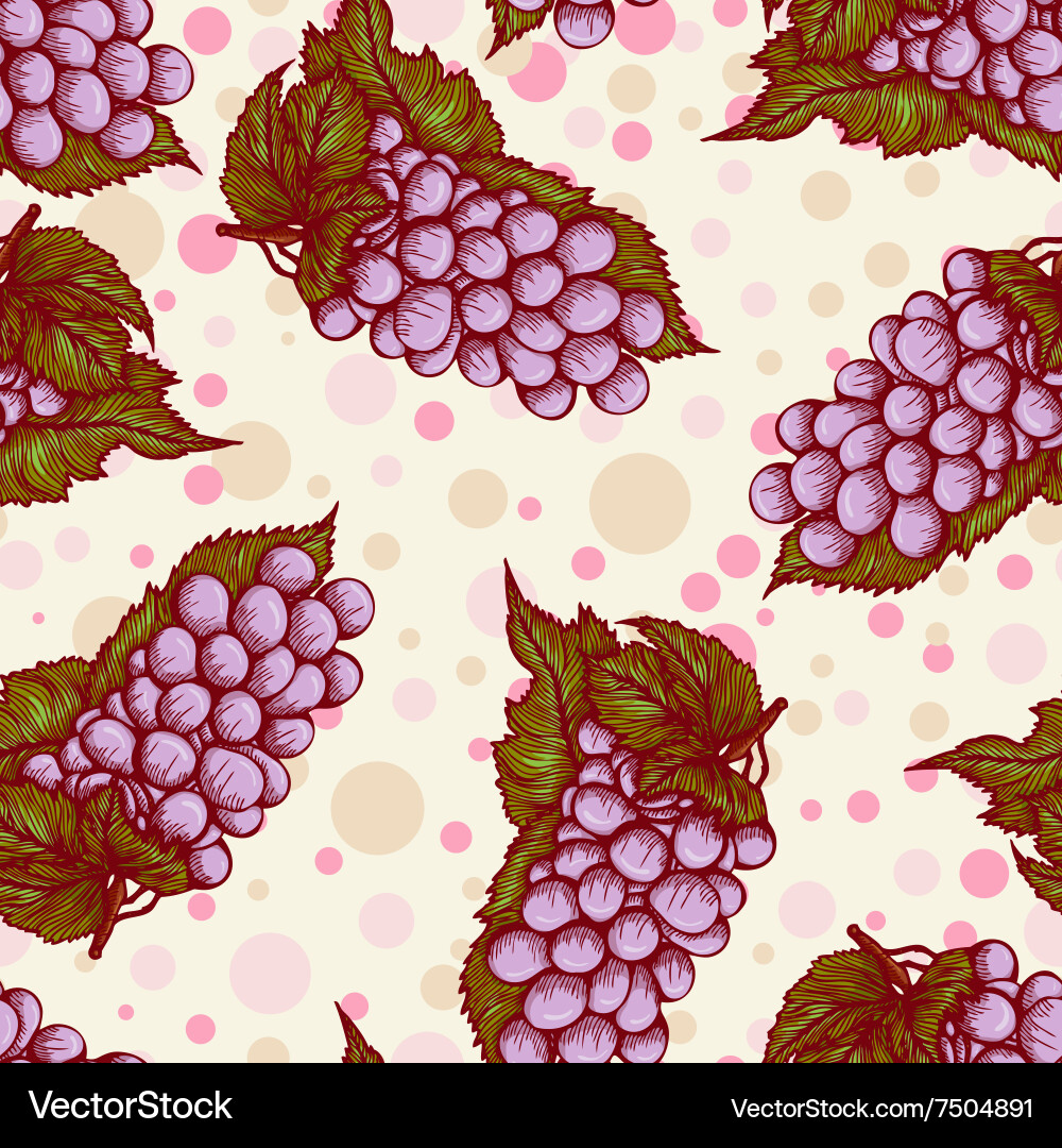 Seamless pattern with bunch of grapes Vector Image