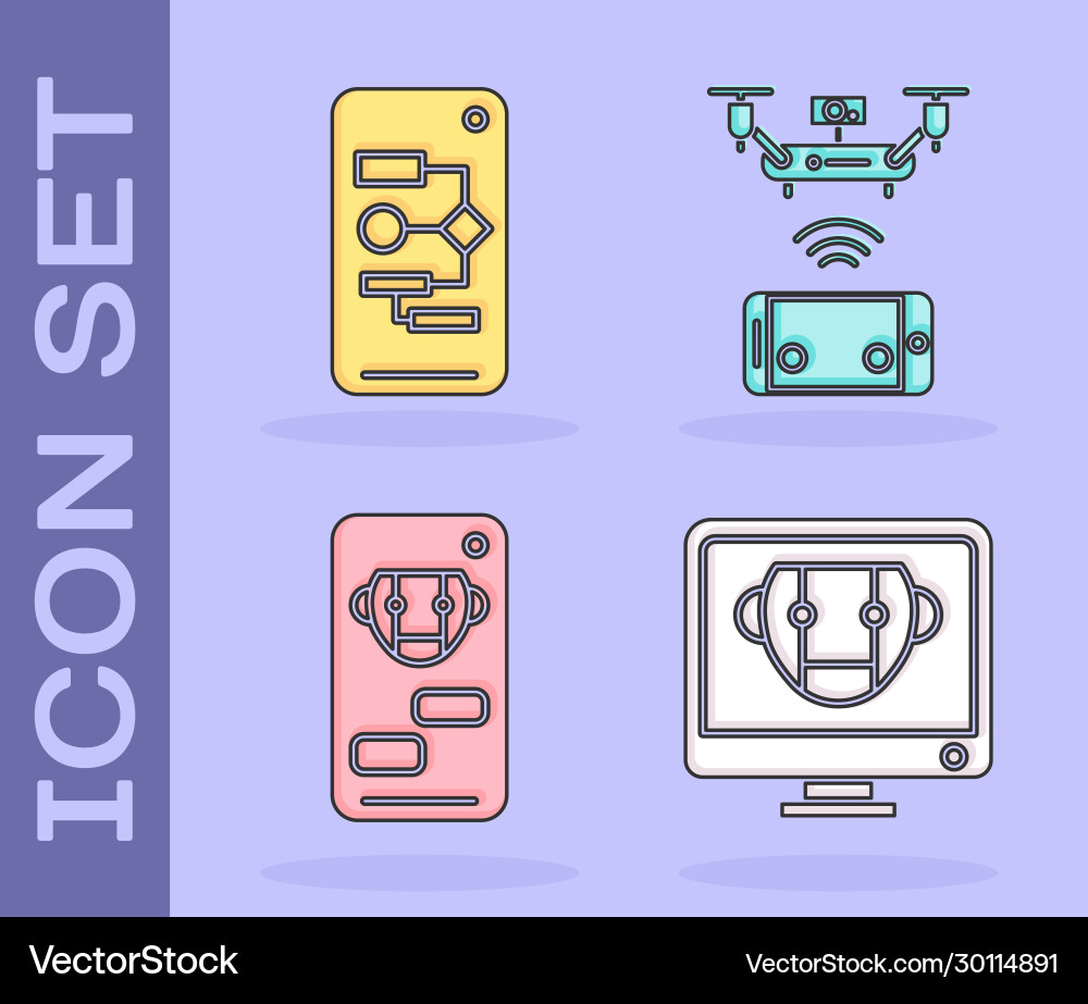 Set bot algorithm and remote aerial drone Set bot algorithm and remote aerial drone vector image