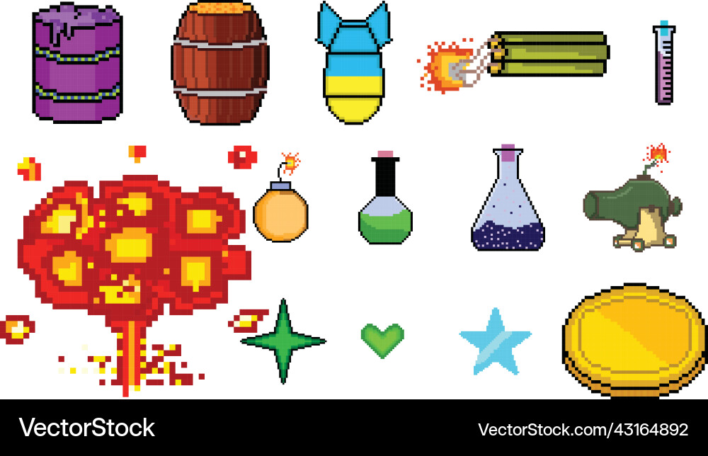 8 bit pixel art game icon set Vector Image