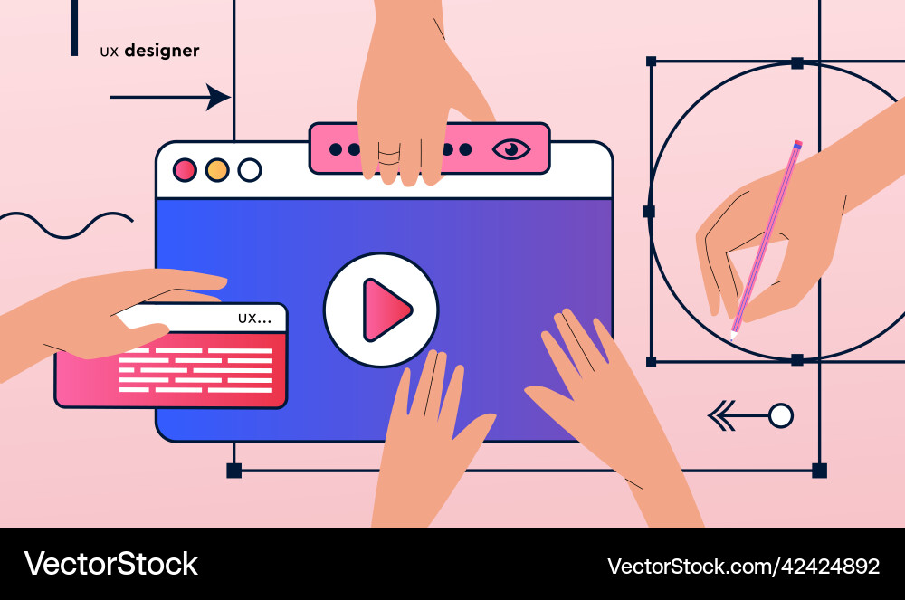 Hands working on website or app ui ux design Hands working on website or app ui ux design vector image
