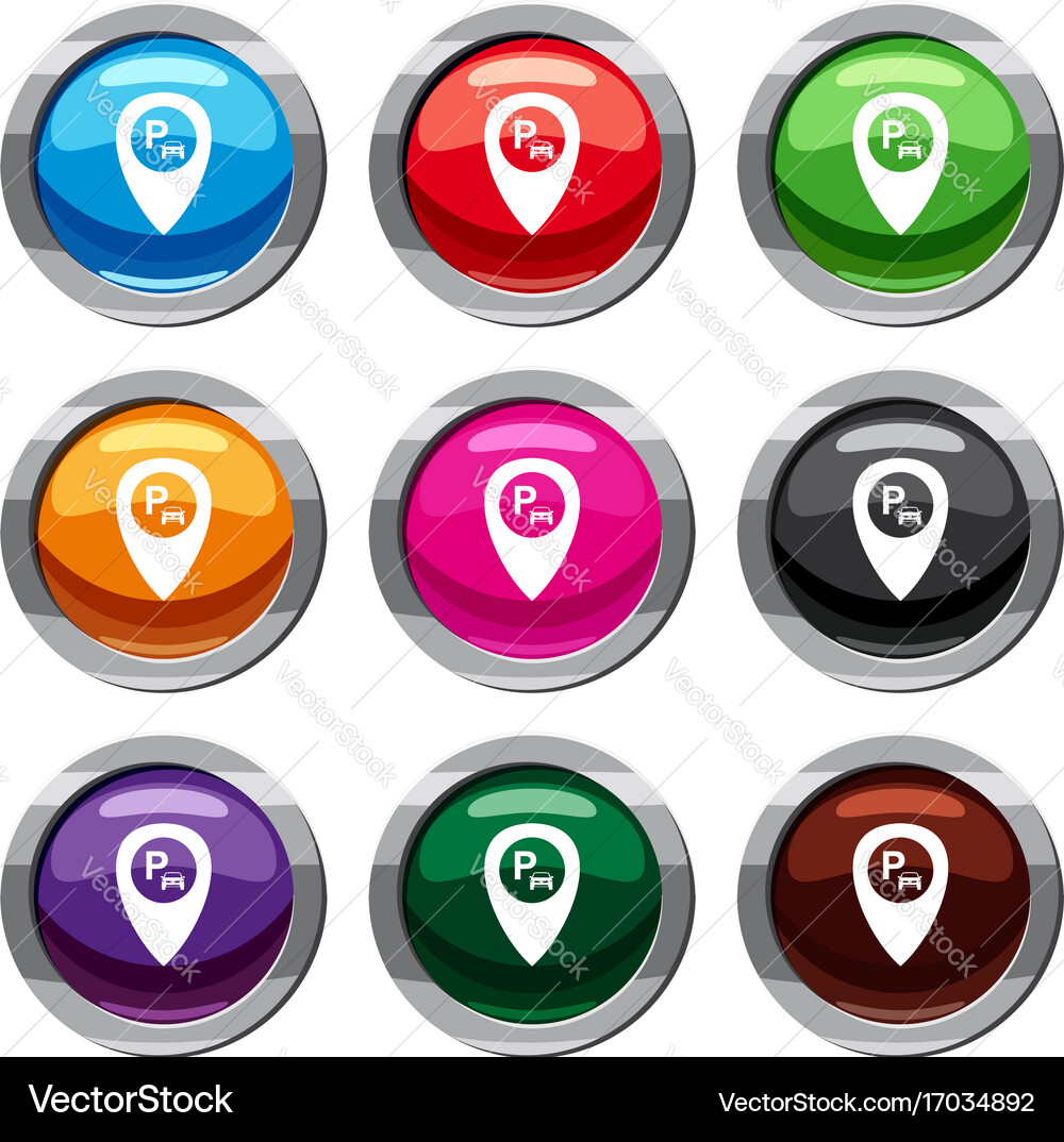 Map pointer with car parking set 9 collection vector image