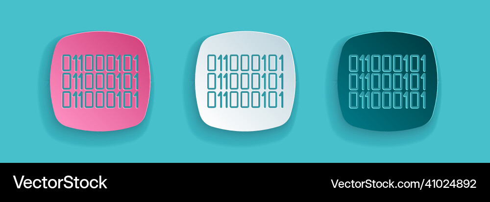 Paper cut binary code icon isolated on blue Vector Image